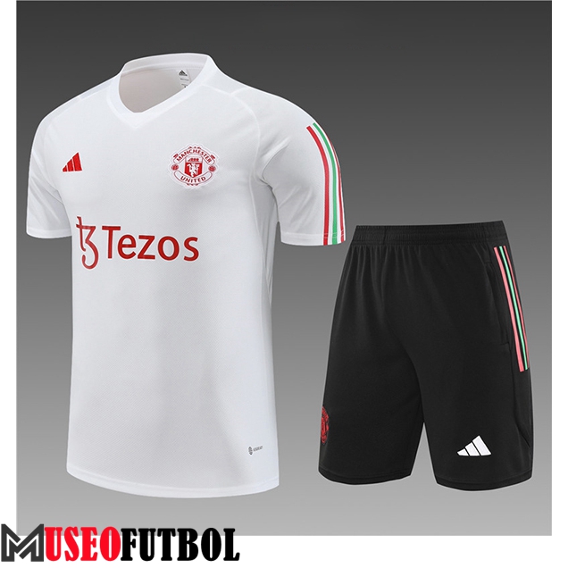 Camiseta Entrenamiento + Cortos Manchester United Ninos Blanco 2023/2024