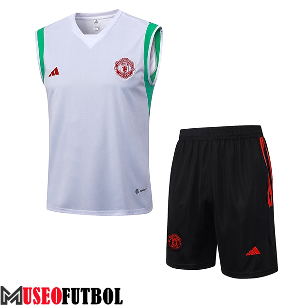 Camiseta Entrenamiento sin mangas + Cortos Manchester United Blanco 2023/2024 -03