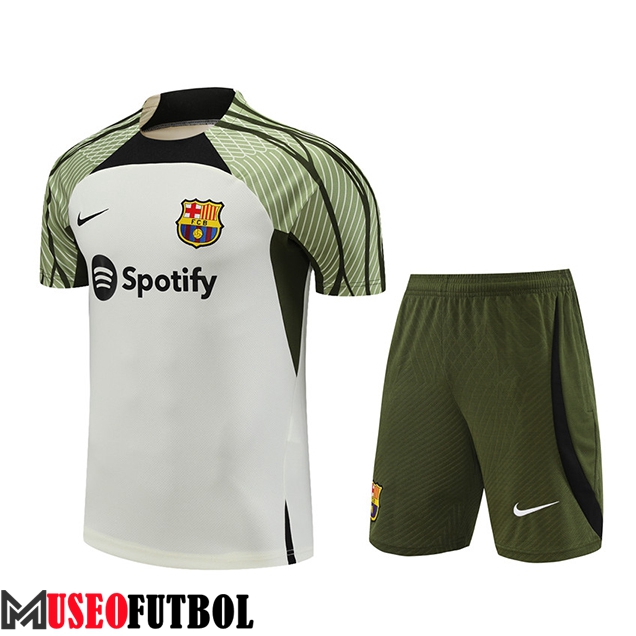 Camiseta Entrenamiento + Cortos FC Barcelona Blanco/Verde 2023/2024