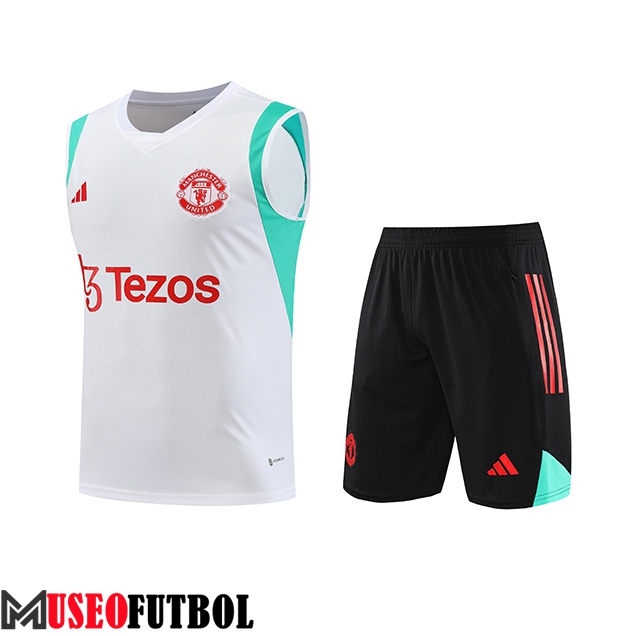 Camiseta Entrenamiento sin mangas + Cortos Manchester United Blanco 2023/2024 -02