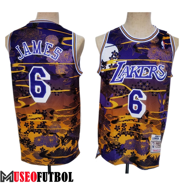 Camisetas Los Angeles Lakers (JAMES #6) 2023/24 Violeta/Amarillo -02