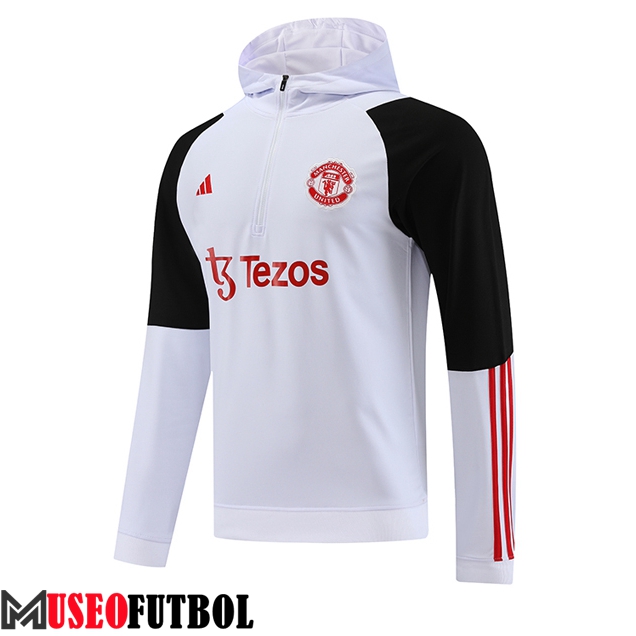 Sudadera De Entrenamiento Capucha Manchester United Blanco 2023/2024