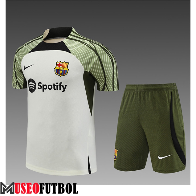 Camiseta Entrenamiento + Cortos FC Barcelona Ninos Blanco/Verde 2023/2024