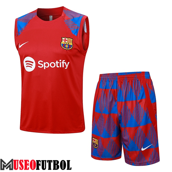 Camiseta Entrenamiento sin mangas + Cortos FC Barcelona Rojo 2023/2024 -02