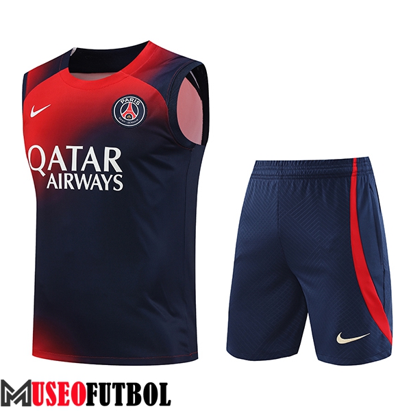 Camiseta Entrenamiento sin mangas + Cortos PSG Rojo/Azul 2023/2024 -02