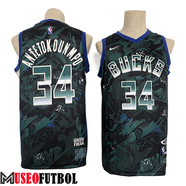 Camisetas Milwaukee Bucks (ANTETOKOUNMPO #34) 2023/24 Verde -02