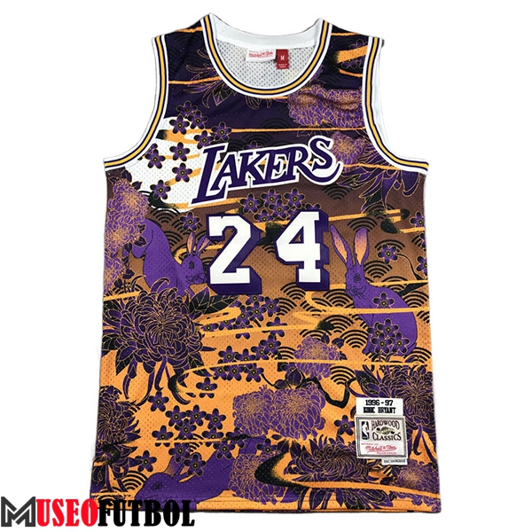 Camisetas Los Angeles Lakers (BRYANT #24) 2023/24 Amarillo/Violeta