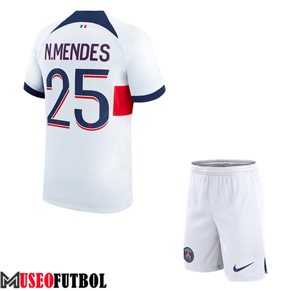 Camisetas De Futbol PSG (N.MENDES #25) Ninos 2023/2024 Segunda