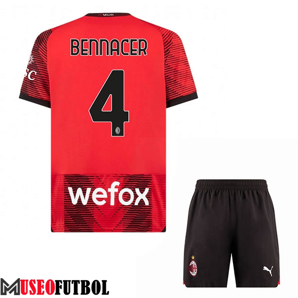 Camisetas De Futbol AC Milan (BENNACER #4) Ninos 2023/2024 Primera