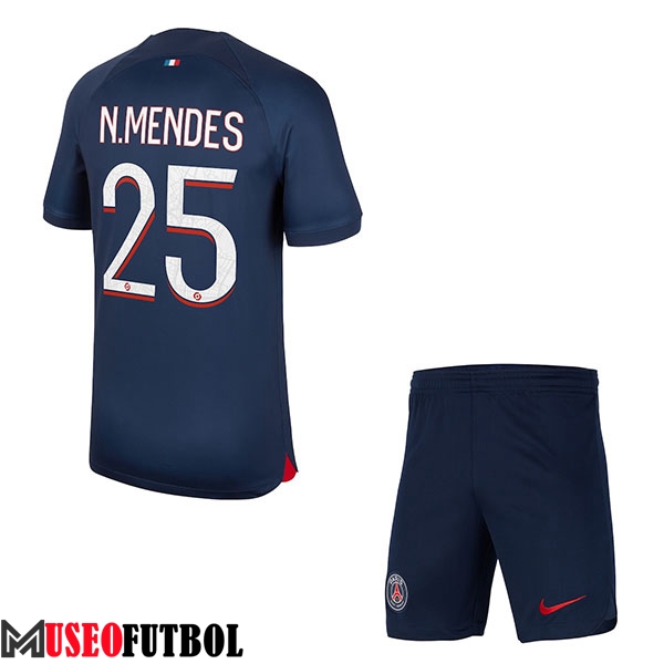 Camisetas De Futbol PSG (N.MENDES #25) Ninos 2023/2024 Primera