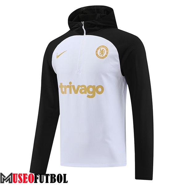 Sudadera De Entrenamiento Capucha FC Chelsea Blanco/Negro 2023/2024