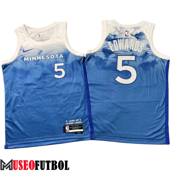 Camisetas De Futbol Minnesota Timberwolves (EDWARDS #5) 2023/24 Blanco/Azul