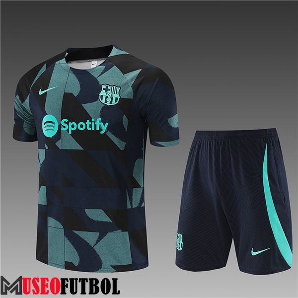 Camiseta Entrenamiento + Cortos FC Barcelona Ninos Negro/Verde 2023/2024