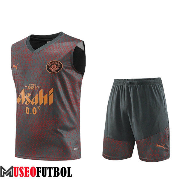 Camiseta Entrenamiento sin mangas + Cortos Manchester City Gris/Rojo 2023/2024