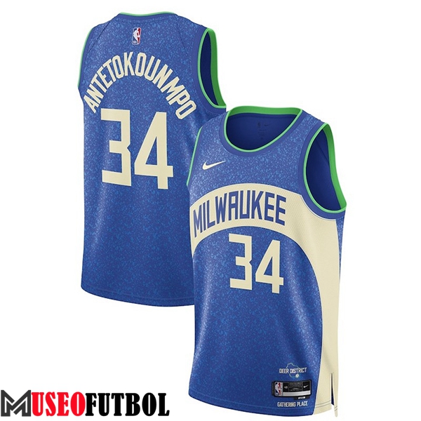 Camisetas De Futbol Milwaukee Bucks (ANTETOKOUNMPO #34) 2023/24 Azul/Blanco