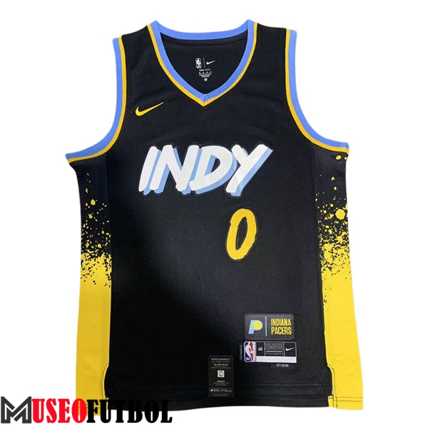 Camisetas De Futbol Indiana Pacers (HALIBURTON #0) 2023/24 Negro/Amarillo -02