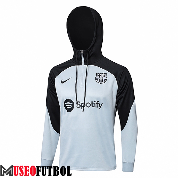 Sudadera De Entrenamiento Capucha FC Barcelona Blanco/Negro 2023/2024