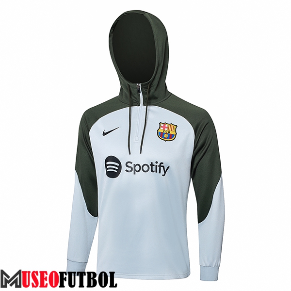 Sudadera De Entrenamiento Capucha FC Barcelona Blanco/Verde 2023/2024