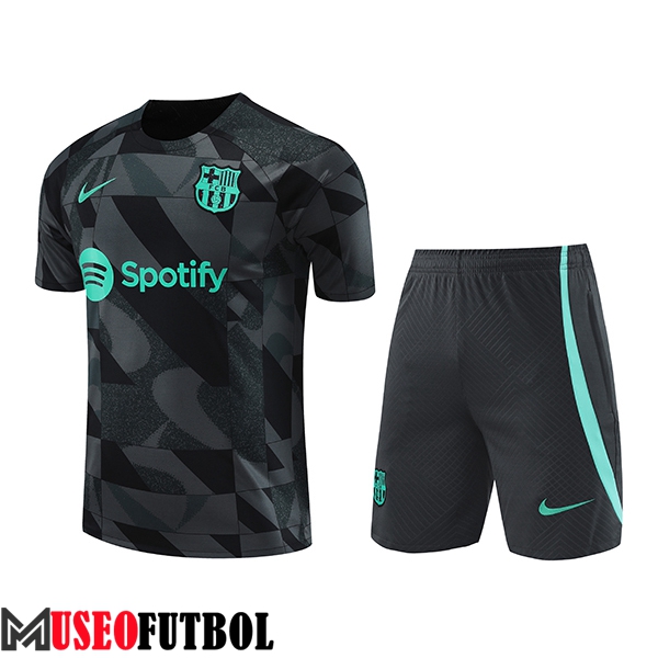 Camiseta Entrenamiento + Cortos FC Barcelona Negro/Gris/Verde 2023/2024 -02