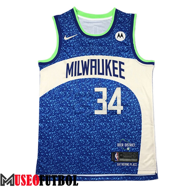 Camisetas De Futbol Milwaukee Bucks (ANTETOKOUNMPO #34) 2023/24 Azul/Blanco -02