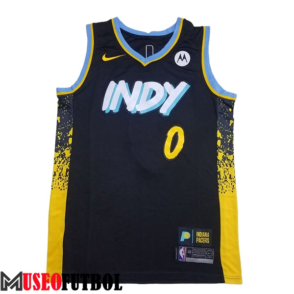 Camisetas De Futbol Indiana Pacers (HALIBURTON #0) 2023/24 Negro/Amarillo -03