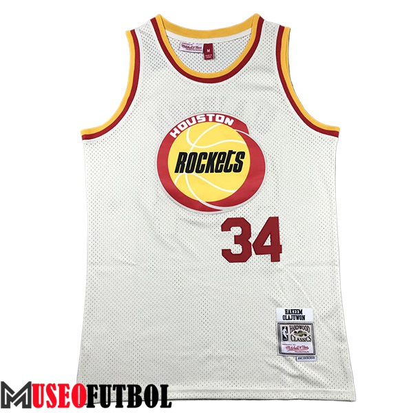 Camisetas De Futbol Houston Rockets (OLAJUWON #34) 2023/24 Blanco/Amarillo/Rojo