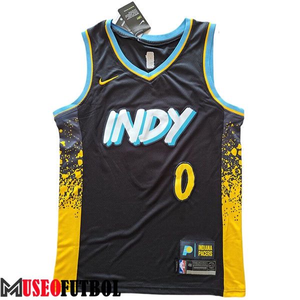 Camisetas Indiana Pacers (HALIBURTON #0) 2023/24 Negro/Amarillo -04