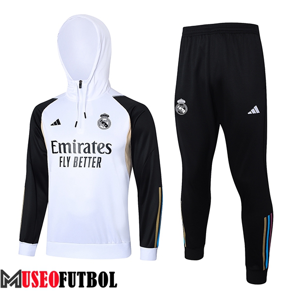 Chaqueta Con Capucha Chandal Real Madrid Blanco/Negro 2023/2024