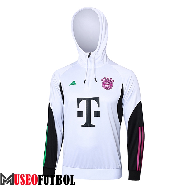 Sudadera De Entrenamiento Capucha Bayern Munich Blanco/Negro 2023/2024