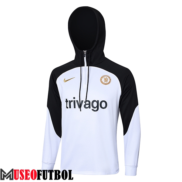 Sudadera De Entrenamiento Capucha FC Chelsea Blanco/Negro 2023/2024