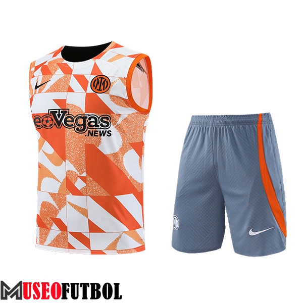 Camiseta Entrenamiento sin mangas + Cortos Inter Milan Blanco/Naranja/Gris 2023/2024