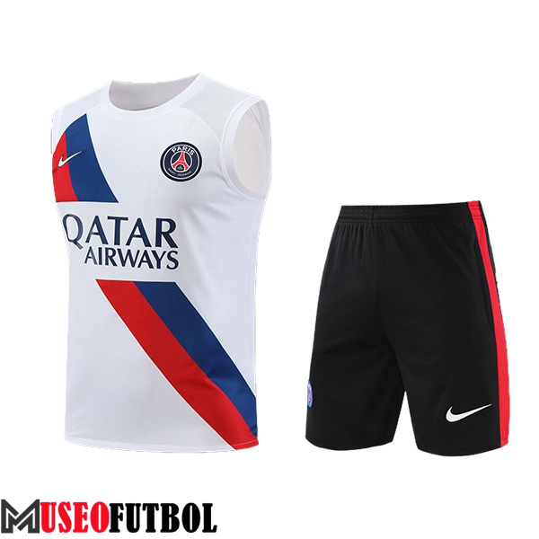 Camiseta Entrenamiento sin mangas + Cortos PSG Blanco/Negro/Rojo/Azul 2023/2024