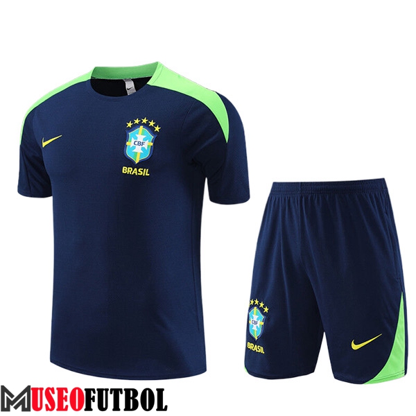 Camiseta Entrenamiento + Cortos Brasil Ninos Azul/Verde 2023/2024