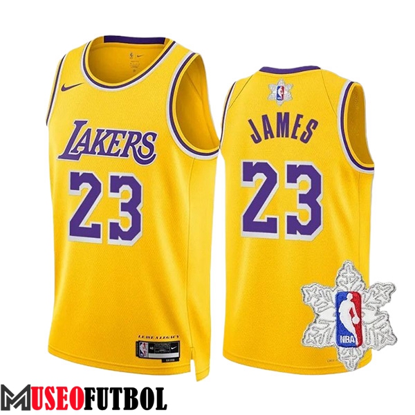 Camiseta Los Angeles Lakers (JAMES #23) 2023/24 Amarillo/Violeta -02