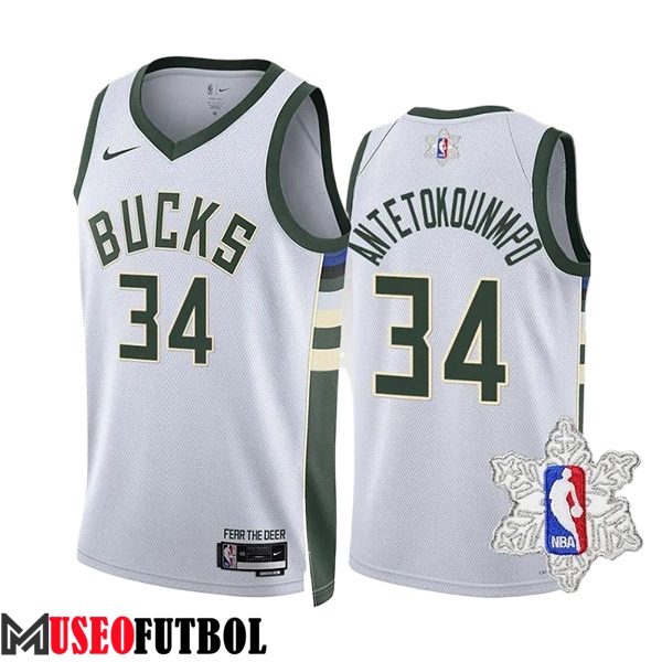 Camiseta Milwaukee Bucks (ANTETOKOUNMPO #34) 2023/24 Blanco/Verde -02