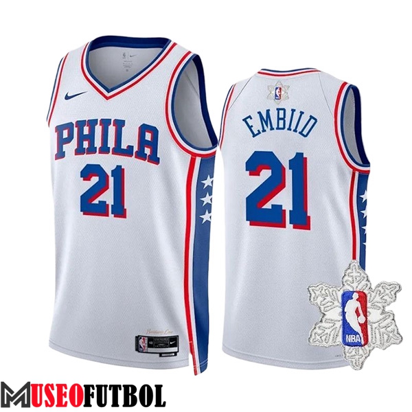 Camiseta Philadelphia 76ers (EMBIID #21) 2023/24 Blanco/Azul/Rojo