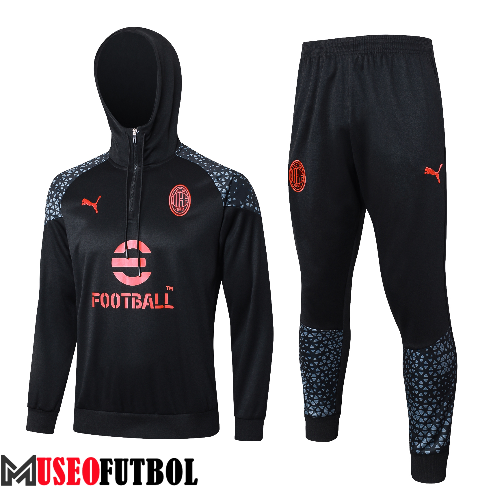 Chaqueta Con Capucha Chandal AC Milan Negro/Rojo 2023/2024