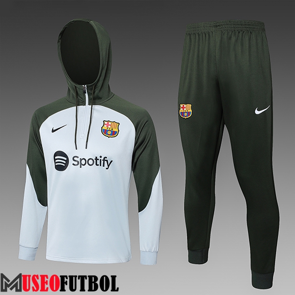 Chaqueta Con Capucha Chandal FC Barcelona Ninos Gris/Verde 2023/2024