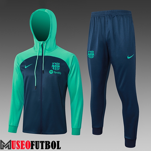 Chaqueta Con Capucha Chandal FC Barcelona Rompevientos Ninos Azul/Verde 2023/2024