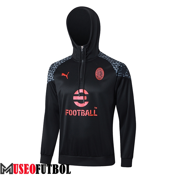 Sudadera De Entrenamiento Capucha AC Milan Negro/Rojo 2023/2024