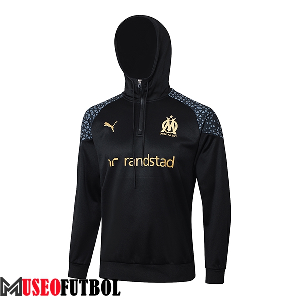 Sudadera De Entrenamiento Capucha Marsella Negro/Gris 2023/2024