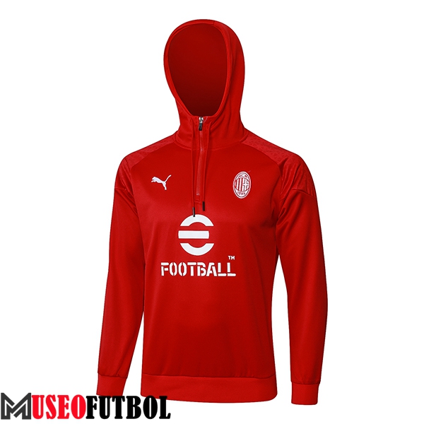 Sudadera De Entrenamiento Capucha AC Milan Rojo/Blanco 2023/2024