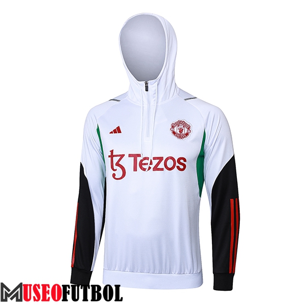 Sudadera De Entrenamiento Capucha Manchester United Blanco/Negro/Rojo 2023/2024