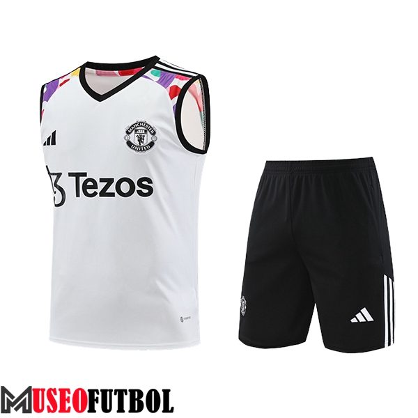 Camiseta Entrenamiento sin mangas + Cortos Manchester United Blanco/Negro 2024/2025