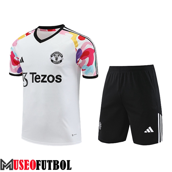 Camiseta Entrenamiento + Cortos Manchester United Blanco/Negro 2024/2025