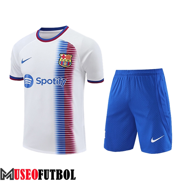 Camiseta Entrenamiento + Cortos FC Barcelona Blanco/Azul 2024/2025