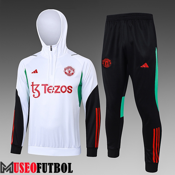 Chaqueta Con Capucha Chandal Manchester United Ninos Blanco/Negro/Rojo/Verde 2023/2024