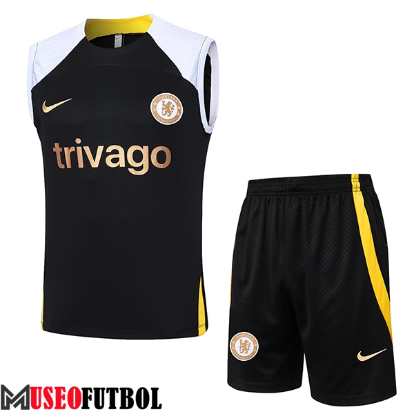 Camiseta Entrenamiento sin mangas + Cortos FC Chelsea Blanco/Negro/Amarillo 2024/2025