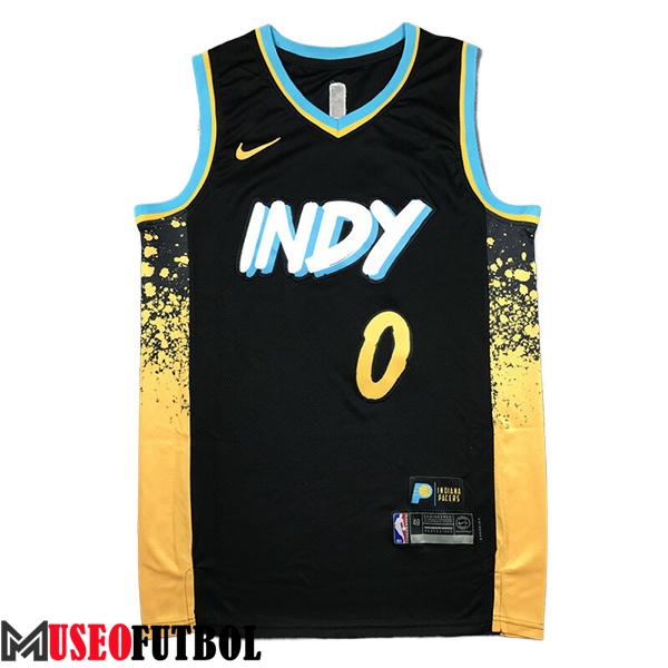 Camisetas Indiana Pacers (HALIBURTON #0) 2024/25 Negro/Amarillo