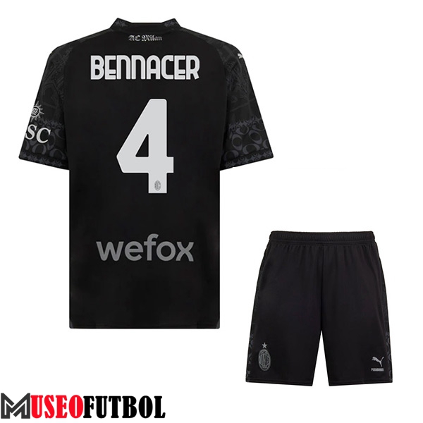 Camisetas De Futbol AC Milan (BENNACER #4) Ninos 2023/2024 Fourth Negro